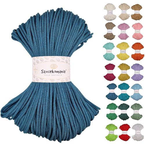 Sznurkomania, Geflochtene Baumwollkordel 3mm 100m, 46 Farben, Häkelkordel, Makramee Kordel, Makramee Garn, Premium Garn, Makramee Seil, (Maritim)