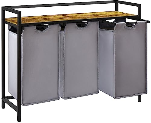 Lifewit Cesto de Lavandería 3 Secciones, 120 L con Estante y Bolsas Extraíbles, Clasificador para Cuarto de Lavado, Dormitorio, Baño, o Dormitorio en Gris
