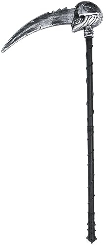 Grim Reaper Scythe Prop, Detachable 33 Inch Plastic Halloween Costume Accessories, Lightweight Toy Weapon with Skull for Kids & Adults, Easy Assembly Party Sickle Black