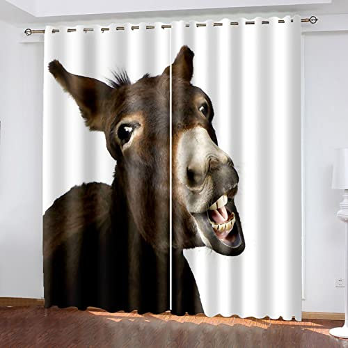 HOUKAI Vorhänge Kurz Fenster Wohnzimmer 3D Modisch Lustiger Esel Vorhang Verdunkelung Blickdicht Gardinen 140x160 cm Vorhänge Schlafzimmer Mit Muster Modern 2Er Set, Vorhänge Für Kinder Mit Ösen