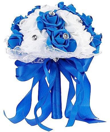 MAGICLULU 1stück Künstlicher Brautstrauß Aus Eleganter Blauer Und Weißer Hochzeitsblumenstrauß Für Tischdekoration Party Hochzeit Und Events Pflegeleicht Und Langlebig Für Braut Und