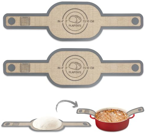 PLAPITATE Silicone & Fiberglass Oval Baking Mat, Non-Stick & Easy Clean Reusable Silicone Bread Sling with Long Handles, Ideal for Sourdough Bread, Cookies, Macarons & More - 2 Gray Set