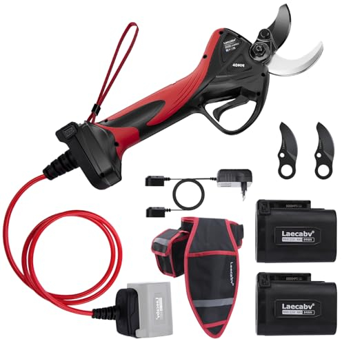 Laecabv Tijeras de Poda Eléctricas 40mm Tijeras de Podar Batería Profesional con 2 Piezas 21V/4Ah Litio Recargable Batería, Tijeras Pprogresivas Para ramas de jardín, viña, Olivar