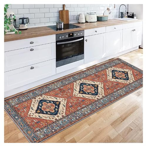 Siunwdiy Läuferteppich, Rot Boho 60X200CMVintage Schmaler Korridor, Eingangsbereich, Wohnzimmer, Flur, Schlafzimmer, Läufer, Teppich, rutschfeste Küchenteppiche, Läufermatten