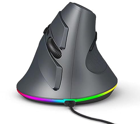 Jemora Souris de Jeu Filaire Verticale Souris mécanique 7200DPI Design Ergonomique avec 6 Boutons 11 Modes d'éclairage LED