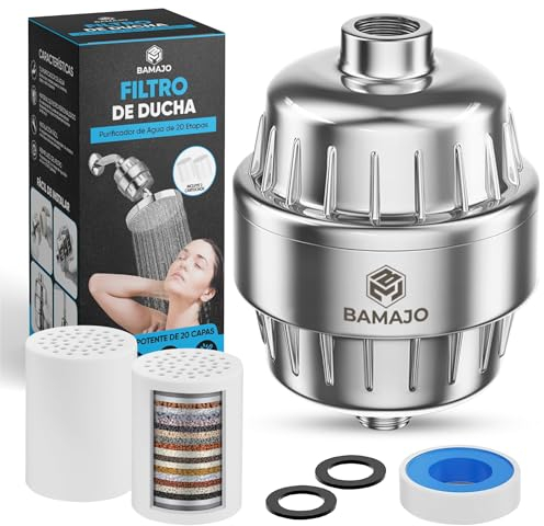 BAMAJO© Filtro Ducha 20 Etapas - Set 2 Cartuchos - Filtro Agua Ducha Protege Piel y Cabello Con Vitamina C - Filtro Ducha Antical Elimina Los Metales Pesados - Shower Filter - Filtro Agua Grifo Ducha