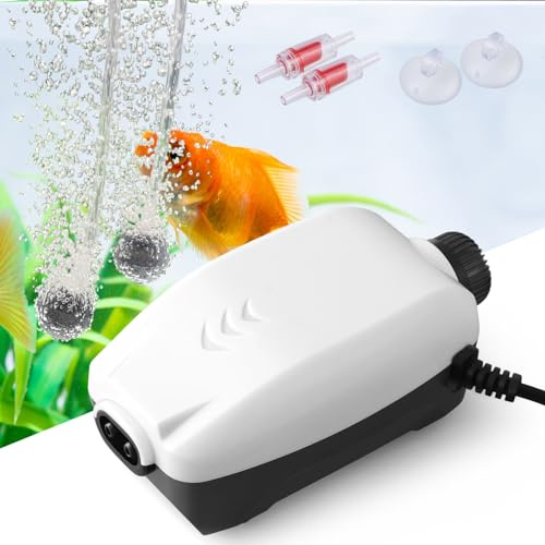 FEDOUR 3W 300LPH Dual Outlet Aquarium Air Pump, Adjustable Fish Tank Air Pump Silent, Powerful Oxygen Pump with Accessories for 30-300L Fish Tank