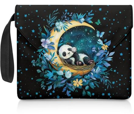 NETILGEN Buchhülle für Taschenbuch, Notizbuch, Bibel, Tagebuch, waschbar, Buchtasche, Leser, Geschenk, Buchwurm, Geschenke, Panda, Mond, Blumenmuster