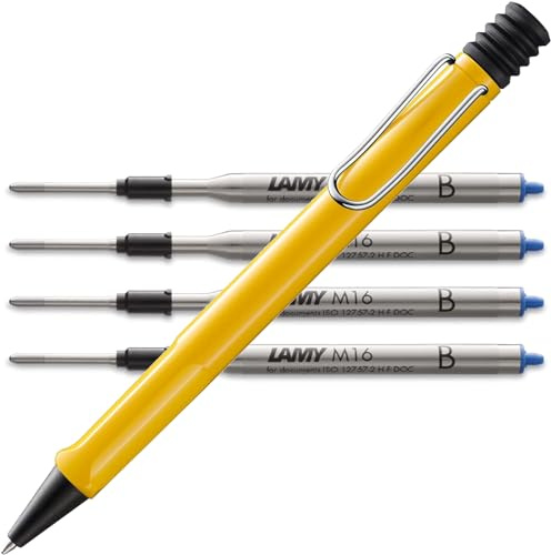 Lamy safari Kugelschreiber - mit ergonomischem Griff aus robustem ASA-Kunststoff - inkl. Großraummine M 16 in Strichbreite M in schwarz und 4 in blau B Bundle (M, yellow)
