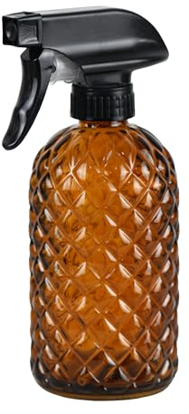 Hzxcuim Botella de cristal con atomizador de 355 ml para plantas, rociador de vidrio con patrón de gemas, regadera con bomba superior de plástico negro, regadera de mano para plantas en macetas de