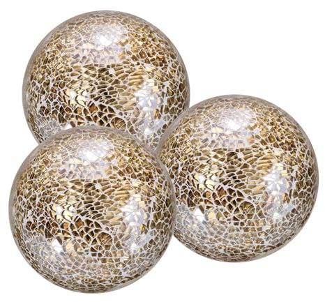 uxcell 4 Decorative Balls, 3 Pcs Mosaic Glass Balls, Decorative Table Sphere Orbs, Centerpiece Balls for Decorating Bowls Vase Tables Wedding Party, Gold