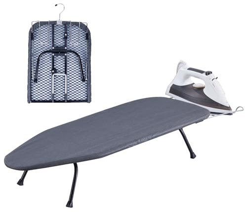 OMUACHIP Foldable Table Top Ironing Board with Iron Rest, Portable Ironing Board Small with Heat Resistant Cotton Cover, Mini Iron Board for Small Space and Travel, 31x12, Black