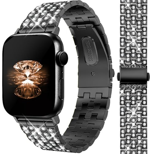 JR.DM Metallklocka armband för kvinnor kompatibelt med Apple Watch metallarmband 38 mm 40 mm 41 mm 42 mm, glitter strass diamant metall ersättningsarmband för Apple Watch Series