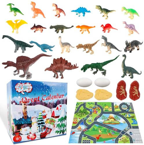 Dinosaurier Adventskalender Weihnachten 2025, Adventskalender 2025 Realistische Dinosaurier-Figur, 24 Tage Countdown-Kalender, Dino Figuren Spielzeug Weihnachten Geschenke für Jungen, Mädchen