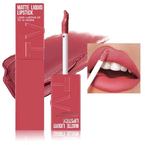 EONFAVE Flüssiger Lippenstift, Matte Liquid Lipstick, Pflegender Lip Gloss, Langlebig Wasserdicht, Non-stick Cup, Glatt Samtige Cremige Textur, mit 16 Stunden Halt, Intensiver Farbabgabe(03#)