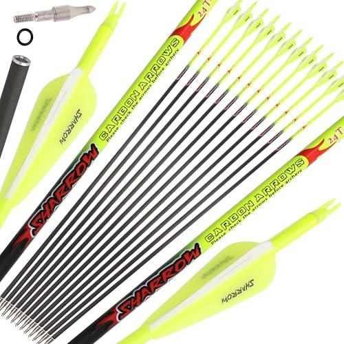 limaity 32-Zoll-Jagdpfeile Pure Carbon-Übungs-Pfeile Spine 300/350/400/500/600 Mit abnehmbaren Spitzen für Recurve-, Compound- und Langbögen (6, 2 Gelb 1 Weiß, Spine 500)