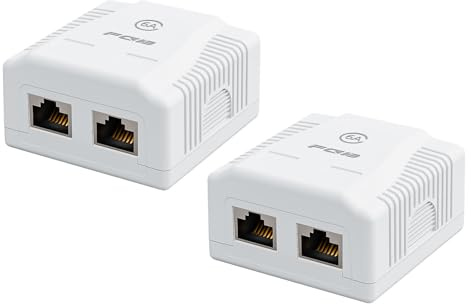 FGB 2X Cat6A Netzwerkdose Aufputz 2 Port FTP Geschirmt LAN Dose Weiß | Netzwerkdose Aufputz Cat7 RJ45 Buchse 10 Gbit/s Ethernet Netzwerk Aufputz Montage für verschiedenste Anwendungsbereiche