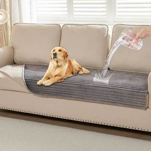 HAOMAIJIA Waterproof Couch Cover for Dogs Washable,Faux Fur Pet Couch Covers for Sofa,Soft Dog Bed Cover Non-Slip Couch Covers for 3 Cushion Couch Sofa Pet Friendly (Grey, 35 x 74)