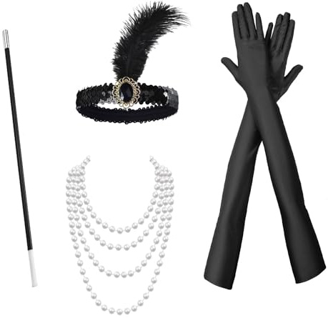 SEMINISMAR 1920er Jahre Zubehör Set,1920er accessoires damen,20er jahre kostüm damen,Vintage Feder Kristall Stirnband ​20er Jahre Kopfbedeckung Zubehör,5 PCS