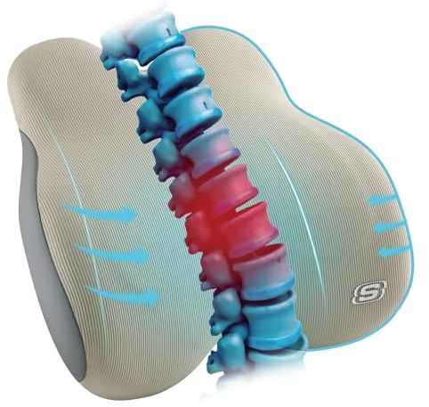 Skechers Memory Foam Lumbar Pillow,Lumbar Support Pillow for Office, Chair Lower Back Pain Relief Lumbar Pillow, Ergonomic Design Back Support Pillow for Office Chair, Car, Home, Travel,Beige