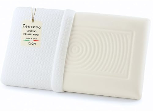 ZenCasa | 1 Cuscini Memory Foam Cervicale 70x40x12 cm – Ergonomici, Sfoderabili con Fodera Lavabile – Ideali per Letto Matrimoniale, Cuscini Letto Made in Italy (1, 70x40x12cm)