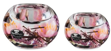 CULT at home 2tlg Set Gilde Dreamlight Teelichthalter Rosa Mercur - Hochzeit Deko Blumen Ostern Blüten – Teelichter Glas Kirschblüten Beeren – Ø 8/9 cm
