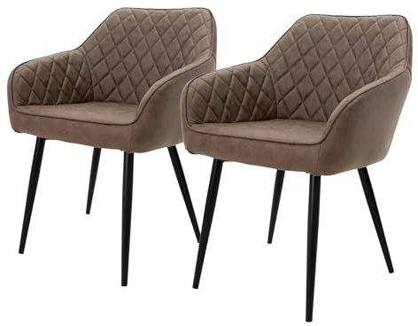 ML-Design Esszimmerstühle 2er Set mit Kunstlederbezug, Braun, Küchenstuhl mit Armlehne und Rückenlehne, Polsterstuhl mit Stahlgestell, Ergonomischer Stuhl für Esstisch, Esszimmerstuhl, Wohnzimmerstuhl
