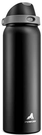 POWCAN 40 oz Insulated Water Bottle for Men: Push-Button Spout & Quick-Flip Straw, Leakproof, Cold for 24 Hrs, Stainless Steel Large Water Bottle for Sports, Camping, Trips, Outdoors (Midnight Black)
