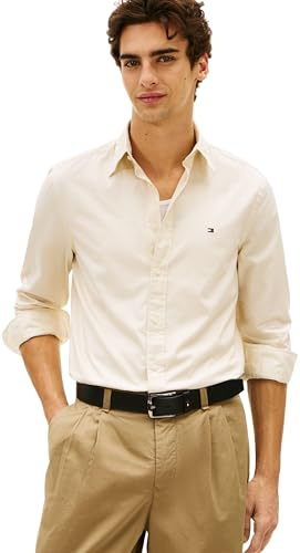 Tommy Hilfiger Herr Flex Poplin Solid Rf Skjorta MW0MW37550 L/S skjorta, beige, L