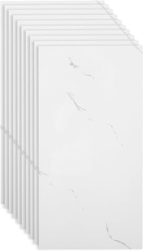 Marble Self Adhesive Wall Tile Stickers for Bathroom, Thicken Self Adhesive Wall Tiles Waterproof,Peel and Stick on Vinyl Marble Tiles for Living Room Bedroom Kitchen (12, Jazz White)