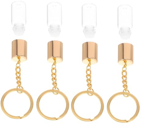 FOMIYES 4 Pièces Mini Bouteilles Verre avec Bouchon à Vis Porte Clés Flacon Parfum Vide Étanche pour Voyage et Stockage Dhuiles Essentielles
