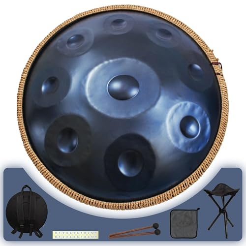 Amkoskr Tamburo a mano per adulti, in D minore di alta qualità, con 9 note accordate di precisione, tamburo a mano da 432 Hz, per prestazioni principianti