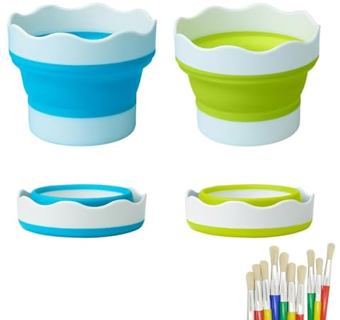 2 Stück Wasserbecher für pinsel schule,Malbecher schule,Wasserbecher Pinsel Waschen Eimer,Malbecher,Pinselbecher Malbecher,Tragbarer Stiftwaschbecher,für Aquarell Acryl Ölgemälde(Blau, Gelb)