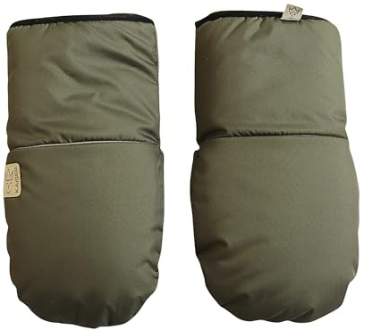Lammfell Kinderwagenschuhe Reflect, Kinderwagen-Handschuhe mit Klettverschluss, 29 x 15 cm, Wasserabweisend (khaki)