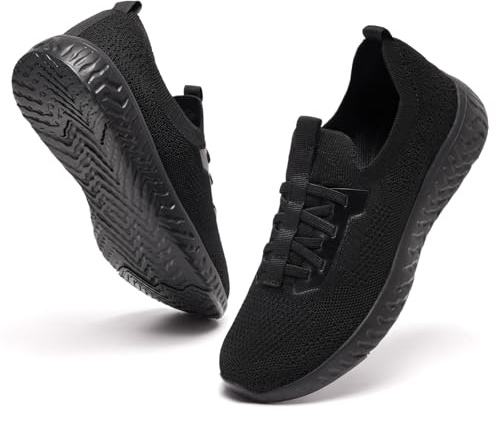 Mioceko Slip on Scarpe da Ginnastica Donna Leggero Ortopediche Memory Foam Tennis Fitness Scarpe Senza Lacci Comode Running Sneakers Nero 36 EU