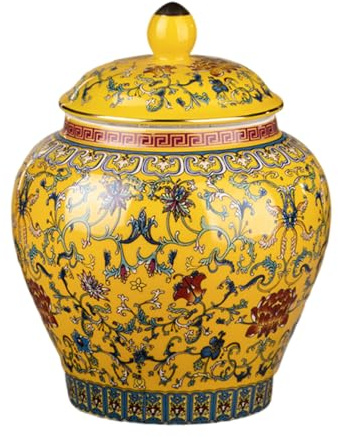 Chinese Style Ceramic Tea Caddy, Ancient Chinese Enamel Porcelain | Home Décor Jars, Airtight Design, For Kitchen And Living Room(Yellow)