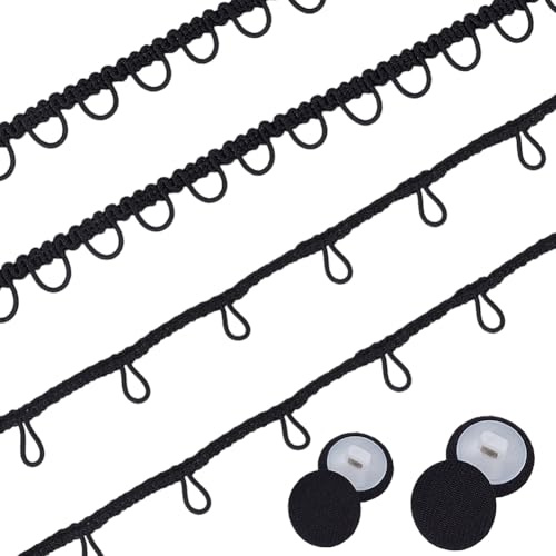 CABODYALS 16.46 m di Cordoncino Elastico in Nylon Nero Passanti per Bottoni Asole Passamaneria Passamaneria in Pizzo Passamaneria in Plastica e Cotone per Cucito Creazione di Costumi Matrimoni