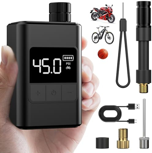 Tiny Pump Mini Fahrradluftpumpe, 120 PSI Elektrische Fahrradluftpumpe, Tragbare Fahrradpumpe mit Presta- und Schrader-Ventil für Rennrad, Mountainbikes, Stadträder und E-Bikes