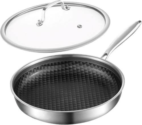Nontoxicook 28cm 5-Ply Stainless Steel Ceramic Nonstick Frying Pan with Lid | Professional Ceramic Non Stick Pan for Induction and All Cooktops, Oven Safe up to 315°C