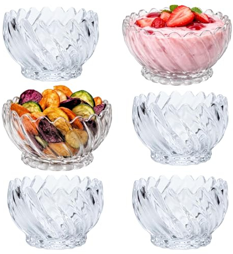 vienberg Glasschalen Set klein (6 Stück) – 250ml Dickwandige Dessertschalen & Müslischalen in Kristall-Optik – Spülmaschinenfest – Ideal für Eis, Snacks, Dips, Pudding & Nüsse Glasschüssel
