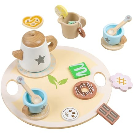 Wooden Tea Set - Eco-friendly Wood Material, Children's Tea Set | 8 Inch Fantasy Play Toy 400g, Smooth Edge Safety System Enhances Creativity For Parent-Child Role Play Use