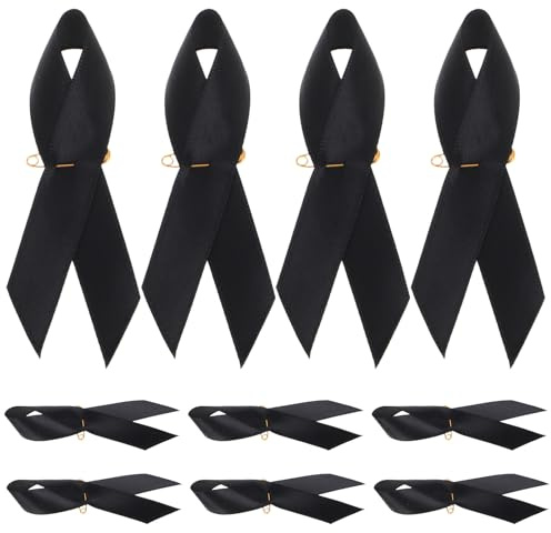 OKUMEYR 50 Stück Schwarze Bewusstseinsschleifen aus Satin Polyester mit Sicherheitsnadeln Weiche und Glatte Trauerschleifen im Klassischen Schleifen Design für Gedenkfeiern und Trauer