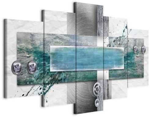 B&D XXL - Leinwandbild Textur türkis grau, 200x100 cm, 5-teilig, Wohnzimmer | Hochwertige Leinwand, sofort aufhängbar, ideal fürs Wohn- oder Schlafzimmer, wasserfest und lichtecht, langlebig, stilvoll