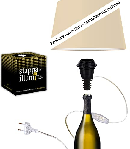 Stappa e Illumina Trasforma Bottiglie in lampade in 30 Secondi - per Bottiglie Magnum - portalampada per Bottiglia - Kit Lampada Bottiglia - Magnum Champagne
