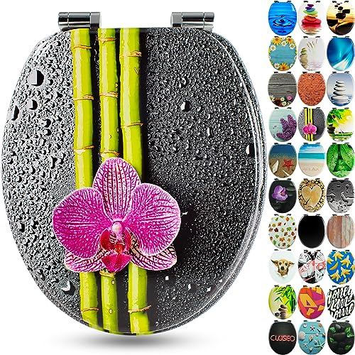 SANFINO® Premium WC Sitz mit Absenkautomatik – hochwertige Toilettendeckel aus Holz, viele bunte Motive, hoher Sitzkomfort, einfache Montage inklusive Montageanleitung – Green Bamboo