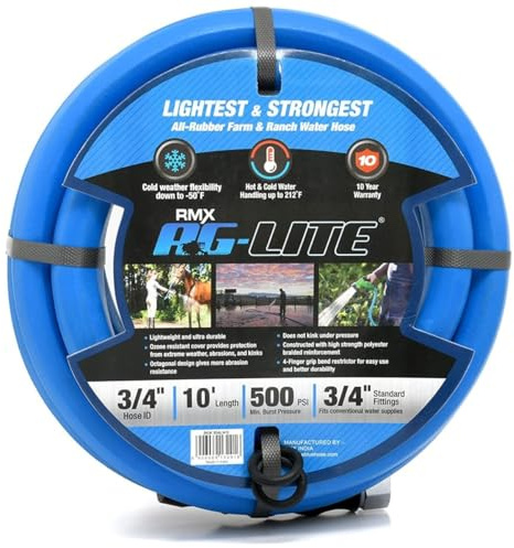 AG-Lite Rubber Hot & Cold Water Rubber Garden Hose: Ultra-Light & Super Strong - 10 Year Warranty (3/4 x 10')