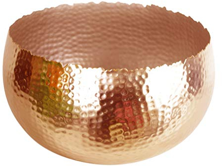 Leaf LEAF-7309 Large Metal Bowl Planter 32 x 20cm Hammered Copper Colour-Curvy Edge, 32cm x 20cm