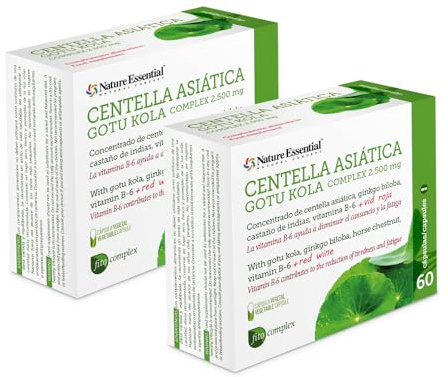 Nature Essential | Centella Asiática Complex 2500 mg | 60 Cápsulas (Pack 2 Unidades) | Con Castaño de Indias, Vid Roja y Ginkgo Biloba