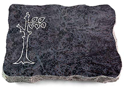 Wilhelmy Grabmale Grabplatte, Grabstein, Grabkissen, Urnengrabstein, Liegegrabstein Modell Pure 40 x 30 x 5 cm Orion-Granit, poliert inkl. Gravur (Sandstrahl-Ornament Baum 2)