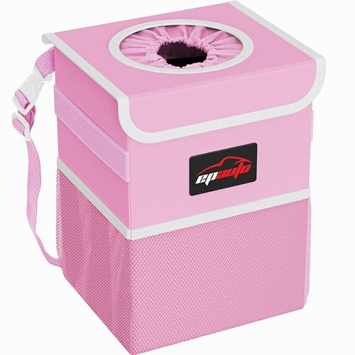 EPAUTO Wasserdichter Auto-Mülleimer mit Deckel und Aufbewahrungstaschen, Pink